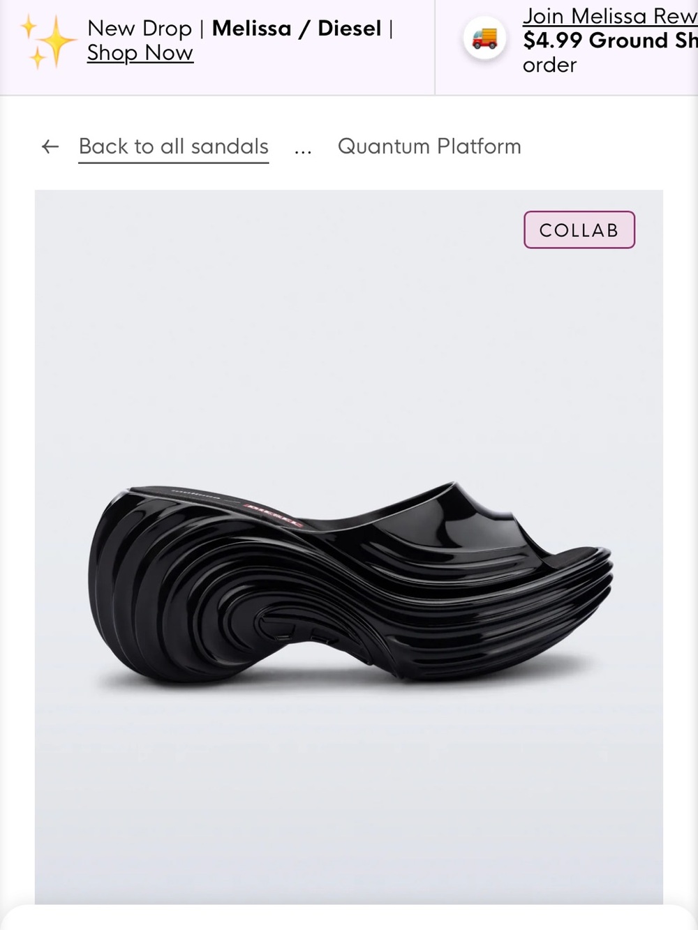 Diesel Sculptural Wave Platform Sandal in Black
